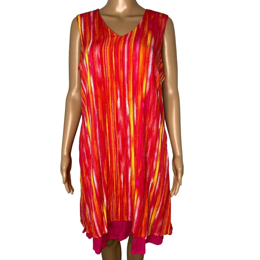 Nina Leonard Coral Pink Sleeveless Shift Dress Knee Length Size L NWT